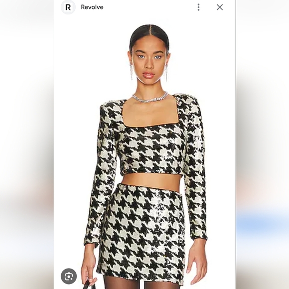 ASTR The Label Darby Sequined Black & White Herringbone Mini Skirt Sz M - Picture 2 of 16